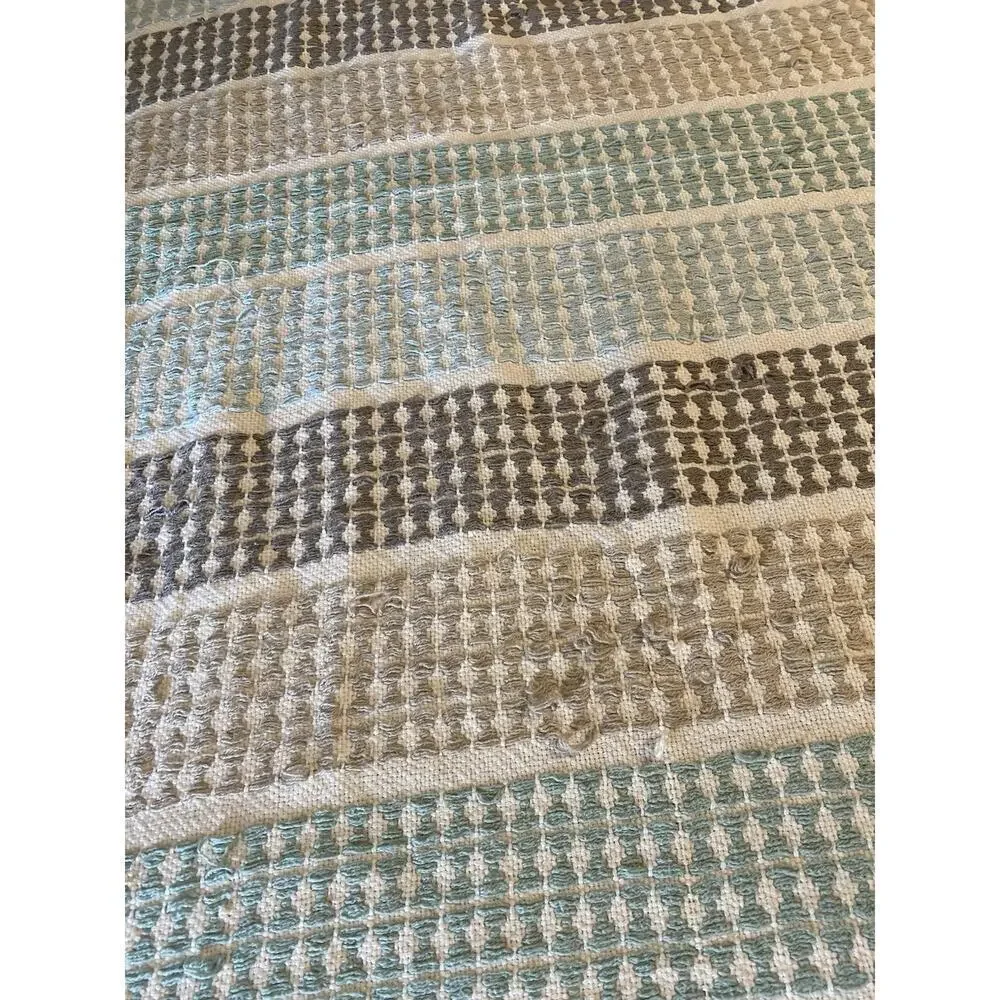 Vintage Cotton TerryCloth Chenille ThrowBlanket Fringe 63x45” Multicolor Cottage